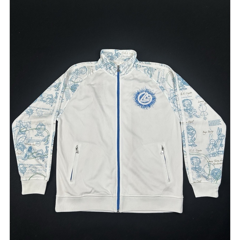 Lot 29 Looney Tunes Y2K Zip Track Jacket L Blueprint Sketch Full Zip White Blue